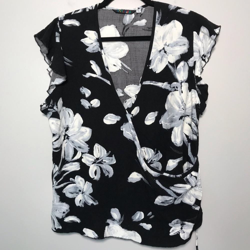 Jams World Floral Print V-Neck Wrap Style Blouse